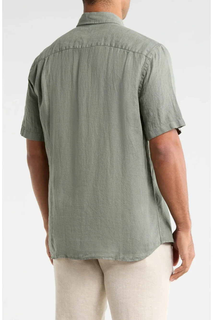 Faherty Laguna Linen Shirt Men’s Medium Spruce Green 100% Linen Short Sleeve